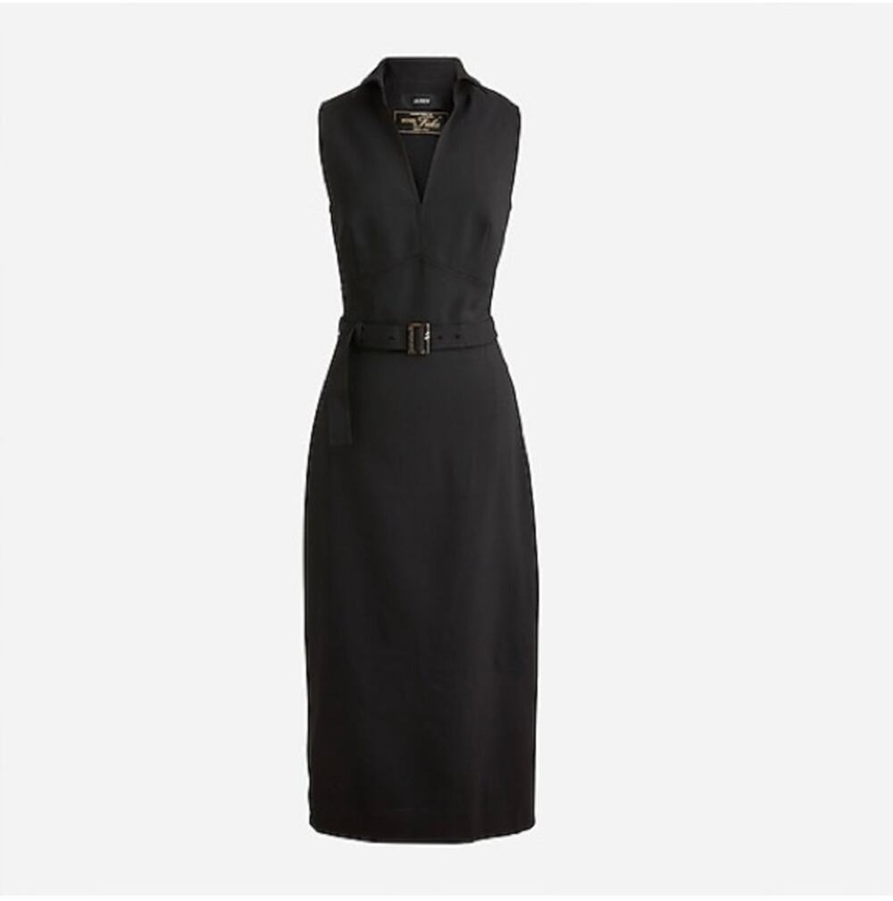 J.Crew Dress Womens 6 Black Collared Belted Italian City Wool Blend Classic Work